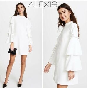 Alexis Marianne Tiered Bell Sleeve Mini Shift Dress Ruffled Trim White